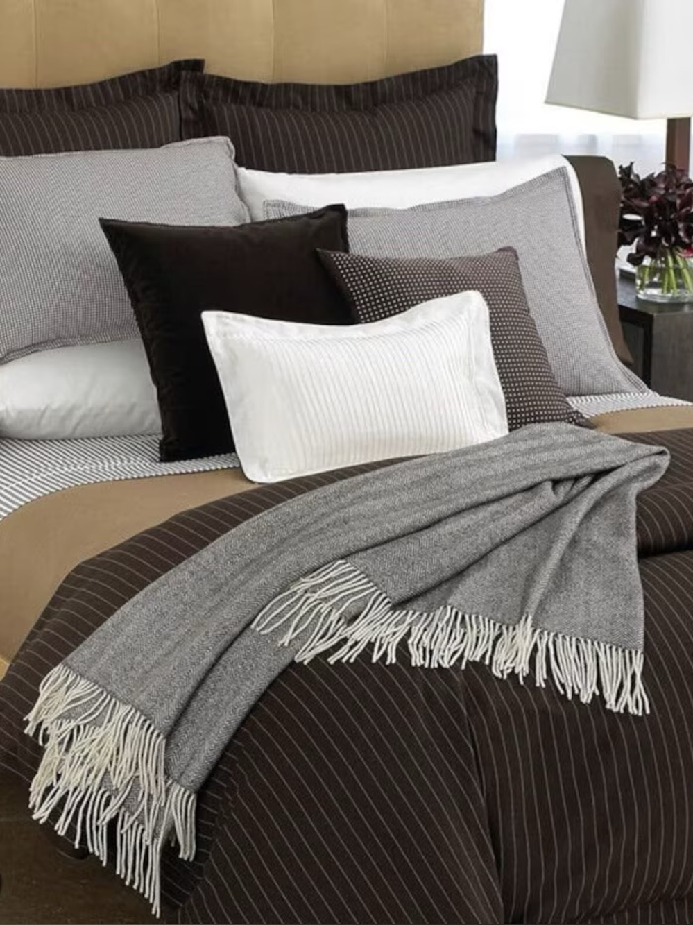 Classic Chocolate and Gray Bedding Set with White Accent